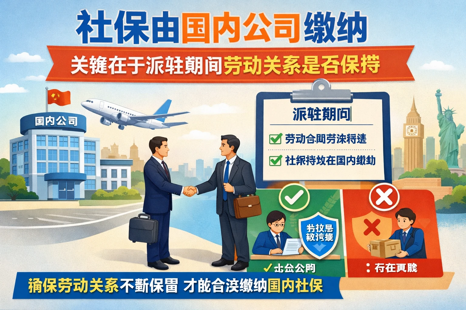 社保由国内公司缴纳，关键在于派驻期间劳动关系是否保持