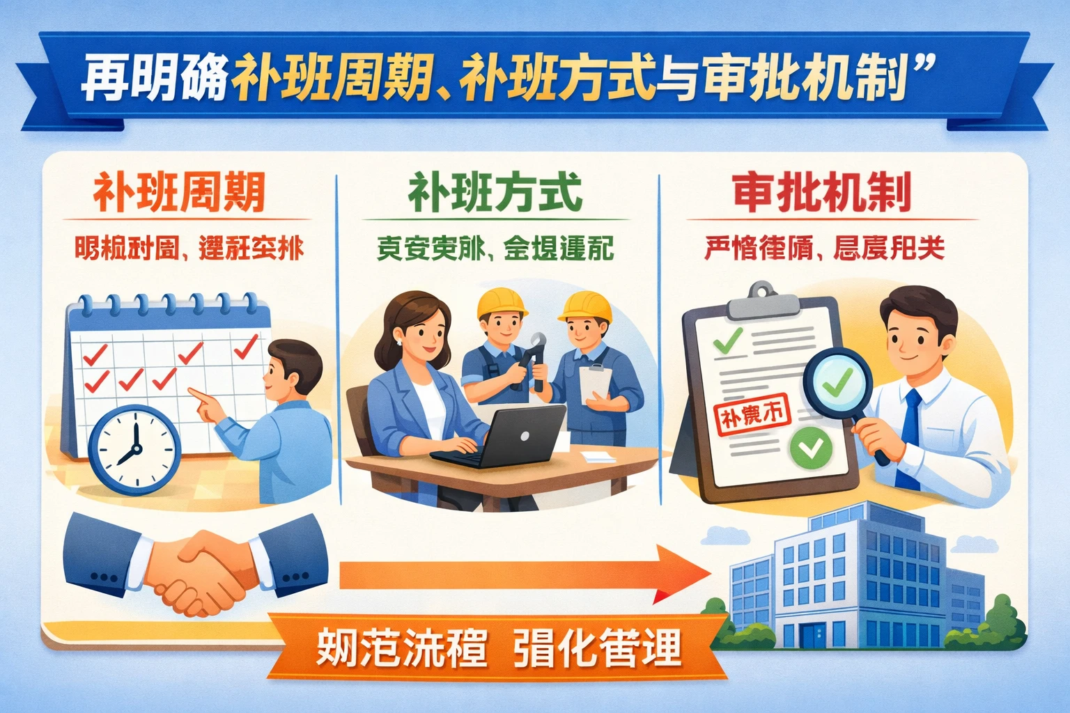 再明确补班周期、补班方式与审批机制