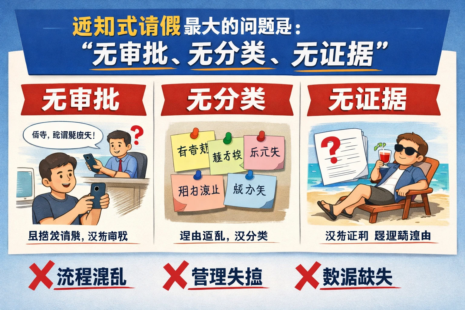 2. 通知式请假最大的问题是“无审批、无分类、无证据”