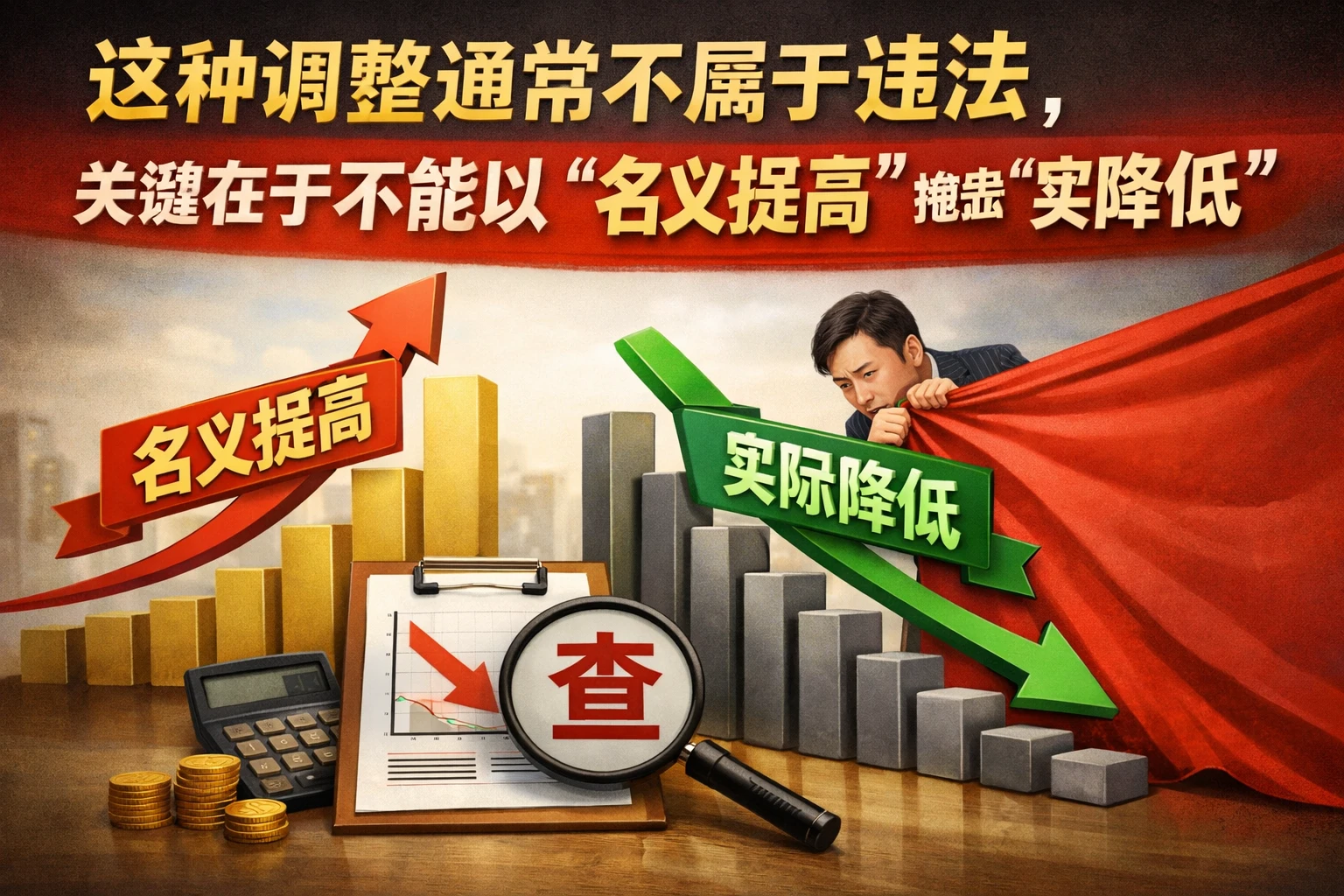 这种调整通常不属于违法，关键在于不能以“名义提高”掩盖“实际降低”