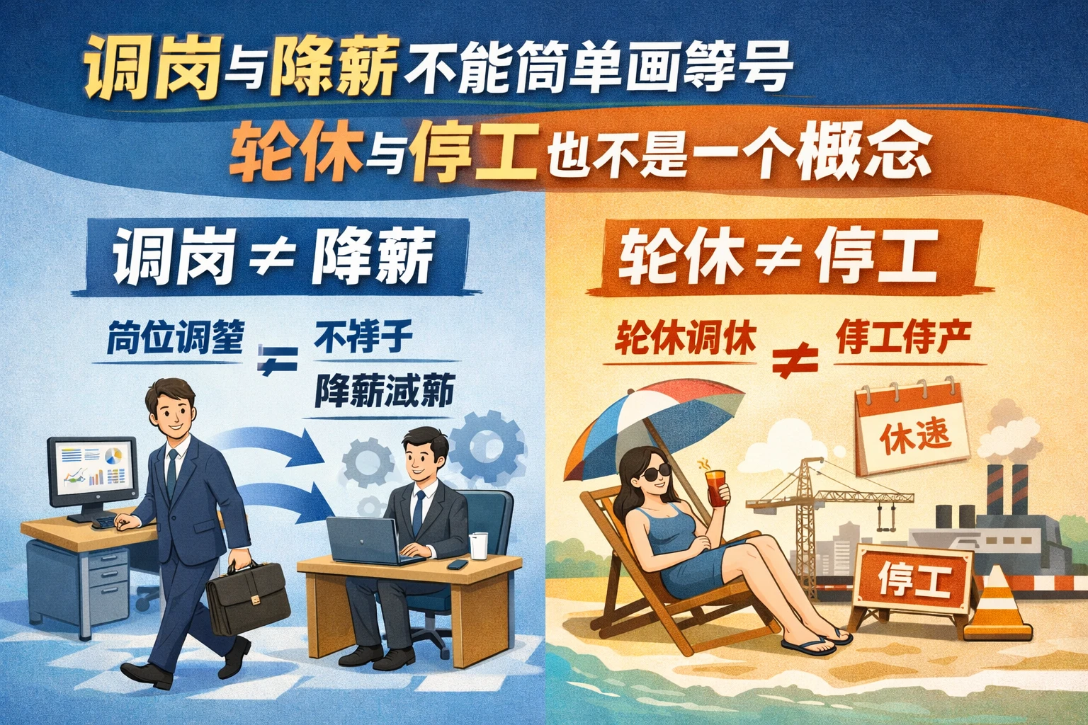 调岗与降薪不能简单画等号，轮休与停工也不是一个概念