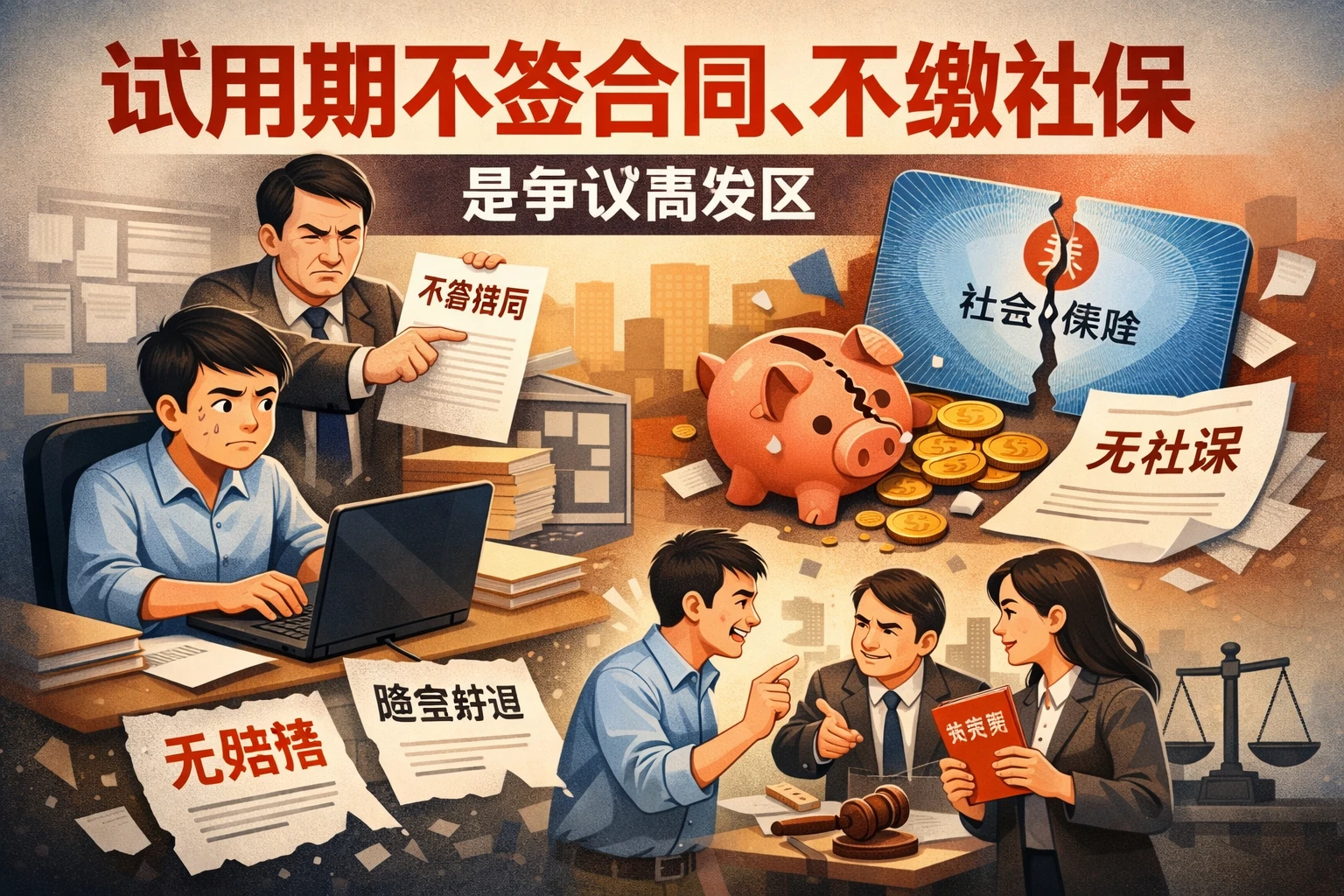 试用期不签合同、不缴社保，是争议高发区