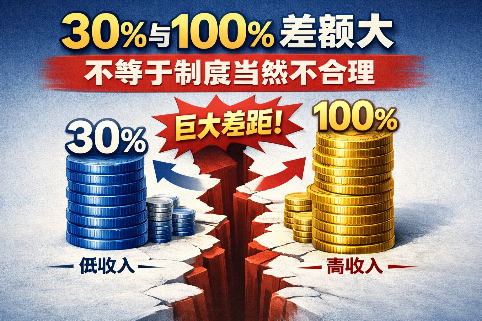30%与100%差额大,不等于制度当然不合理