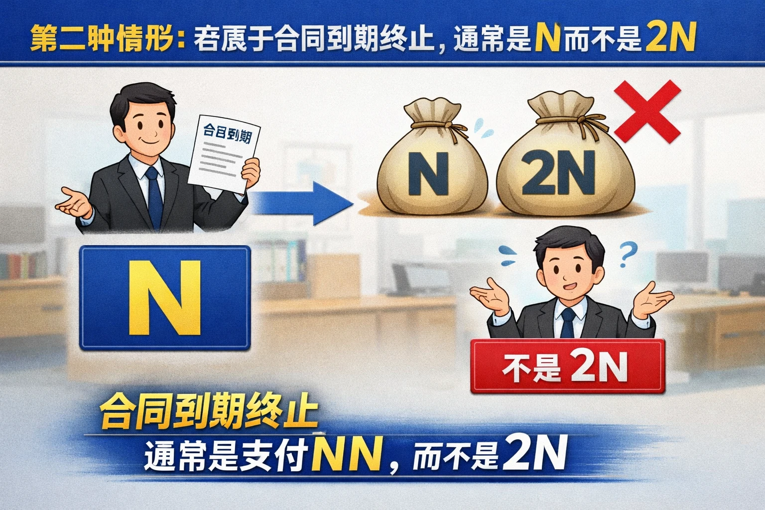 第二种情形：若属于合同到期终止，通常是N而不是2N