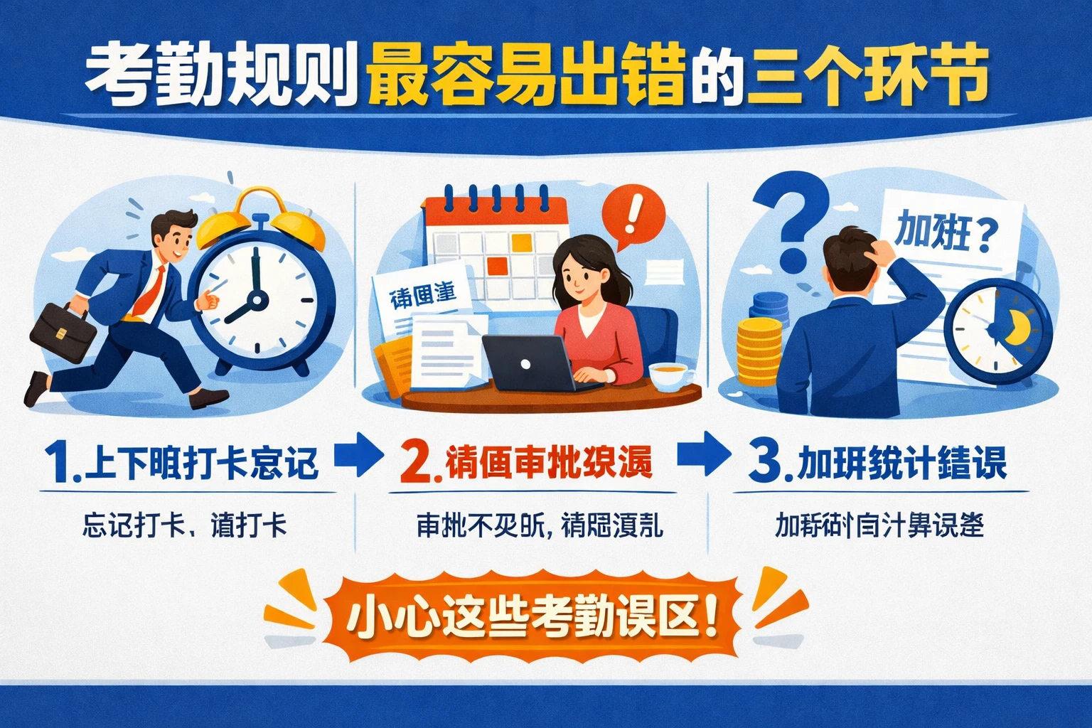 考勤规则最容易出错的三个环节
