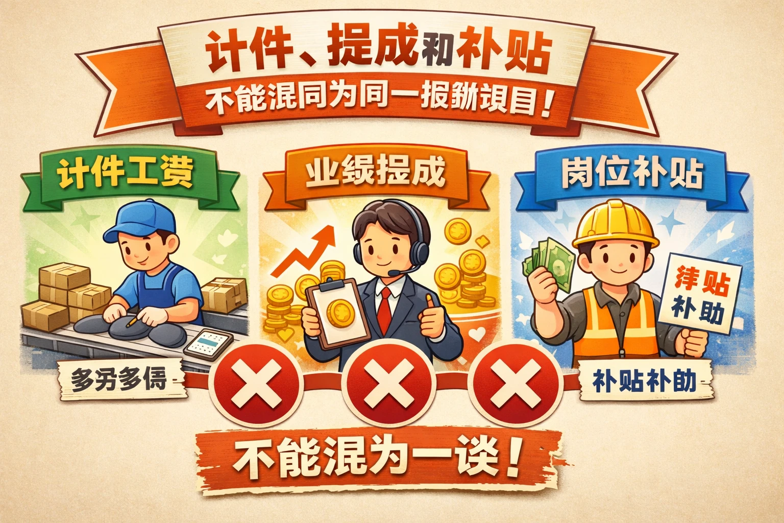 计件、提成和补贴，不能混同为同一报酬项目