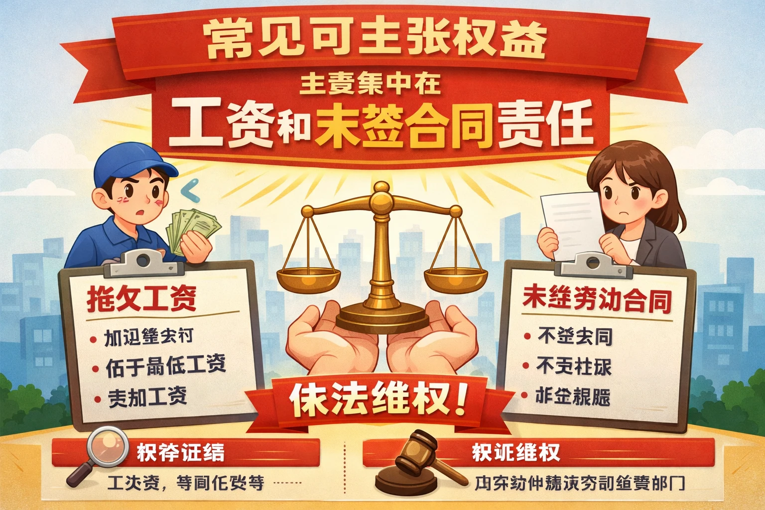 常见可主张权益主要集中在工资和未签合同责任