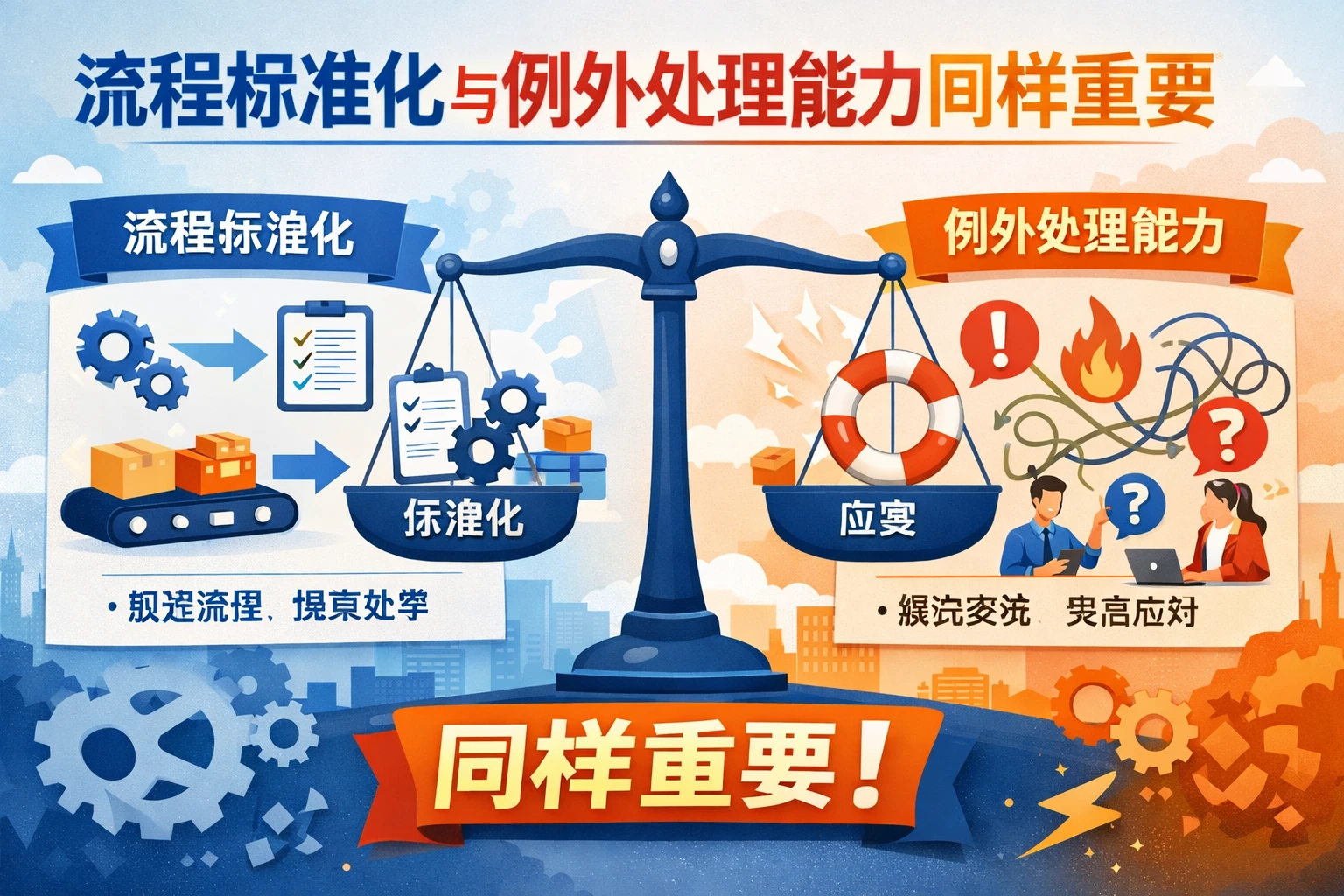 流程标准化与例外处理能力同样重要