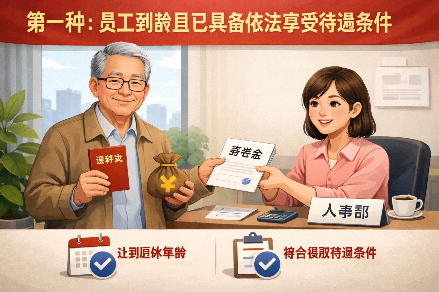 第一种：员工到龄且已具备依法享受待遇条件