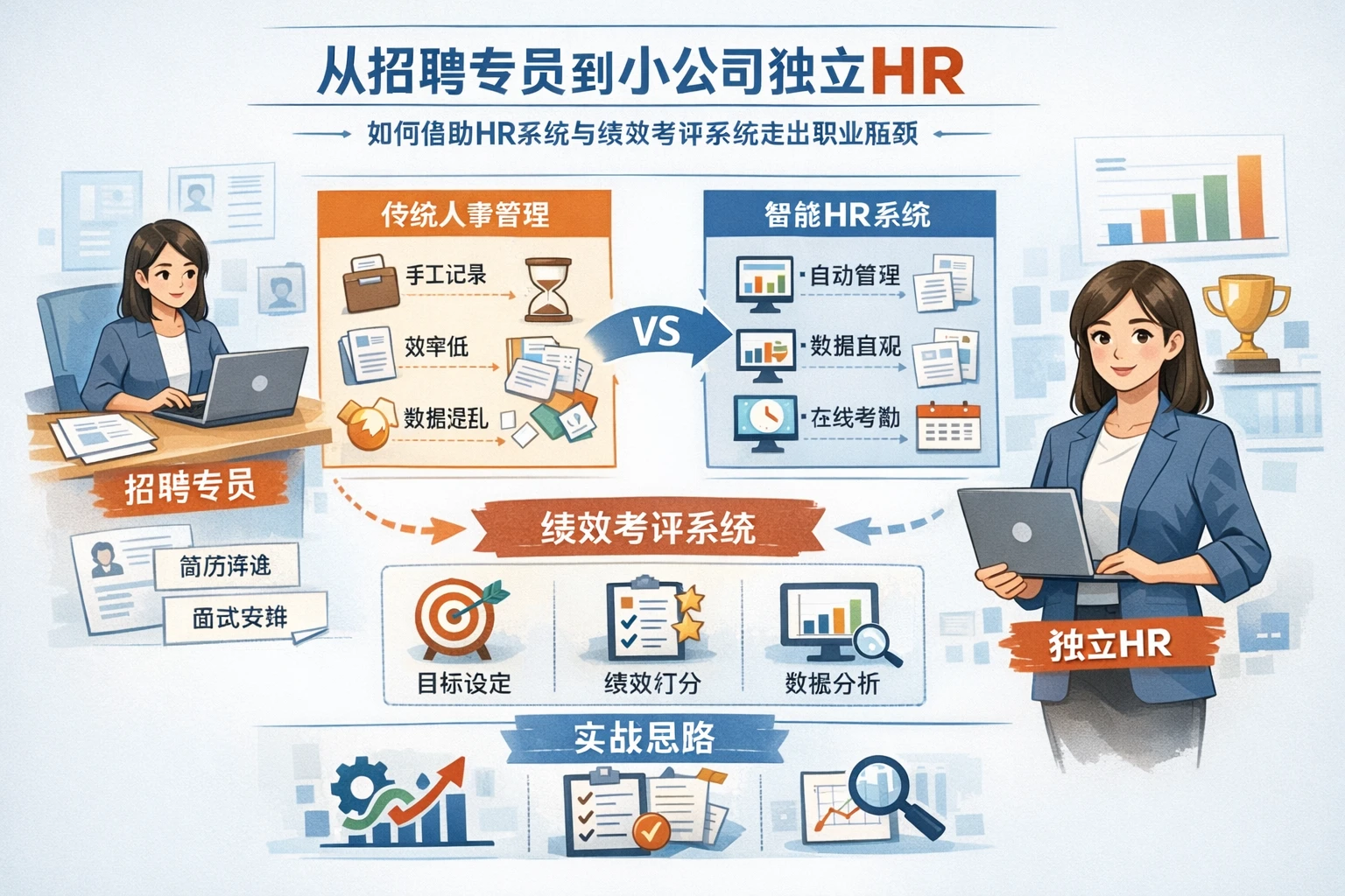 从招聘专员到小公司独立HR,如何借助HR系统与绩效考评系统走出职业瓶颈:人事系统对比与实战思路