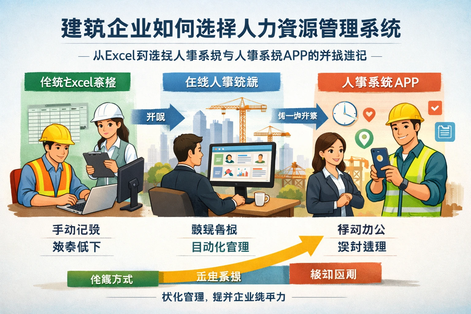 建筑企业如何选择人力资源管理系统：从Excel到在线人事系统与人事系统APP的升级路径