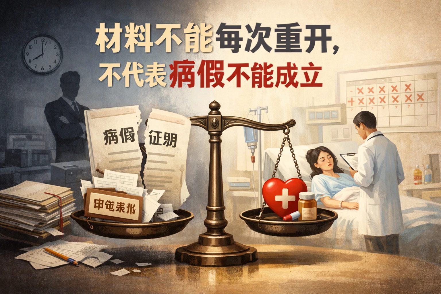 材料不能每次重开,不代表病假不能成立