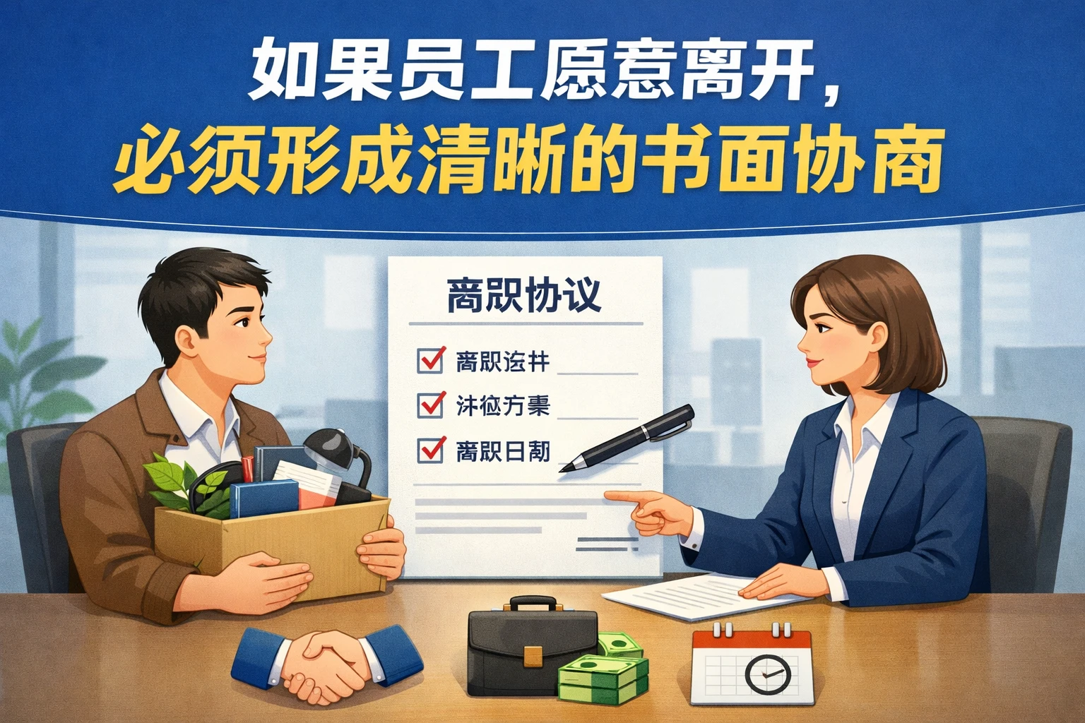 如果员工愿意离开,必须形成清晰的书面协商