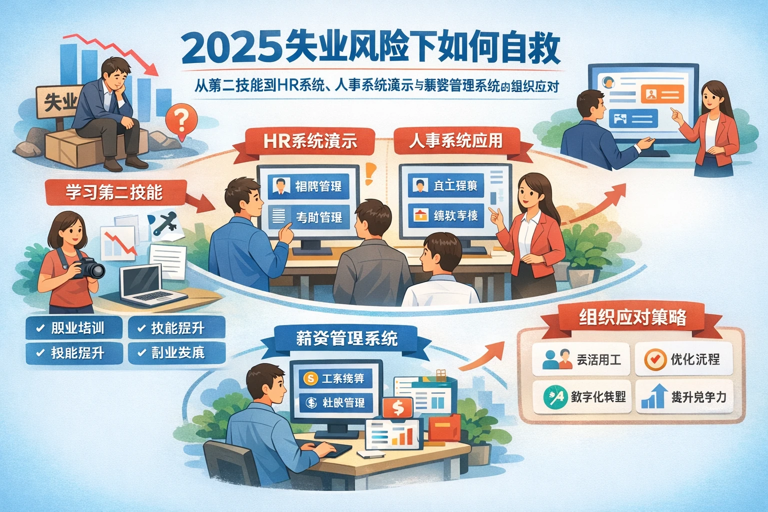 2025失业风险下如何自救:从第二技能到HR系统、人事系统演示与薪资管理系统的组织应对