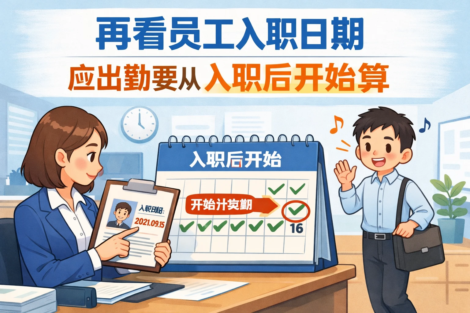 再看员工入职日期,应出勤要从入职后开始算