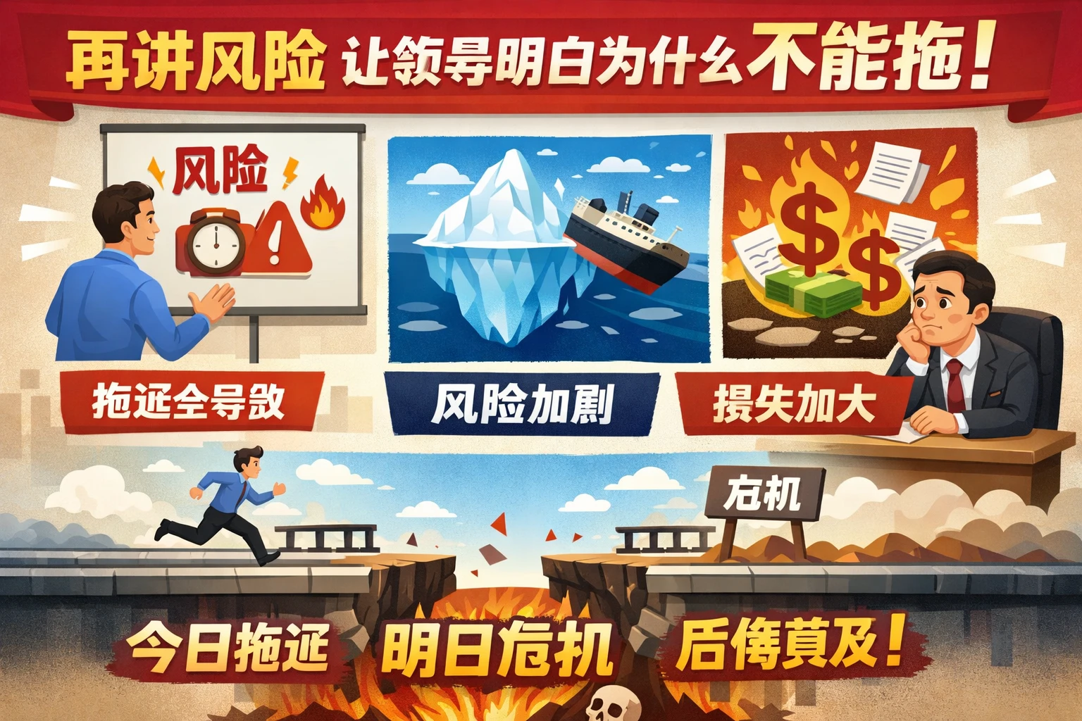 再讲风险，让领导明白为什么不能拖