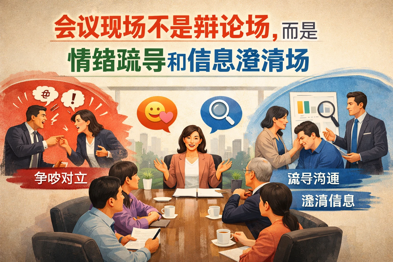 会议现场不是辩论场,而是情绪疏导和信息澄清场