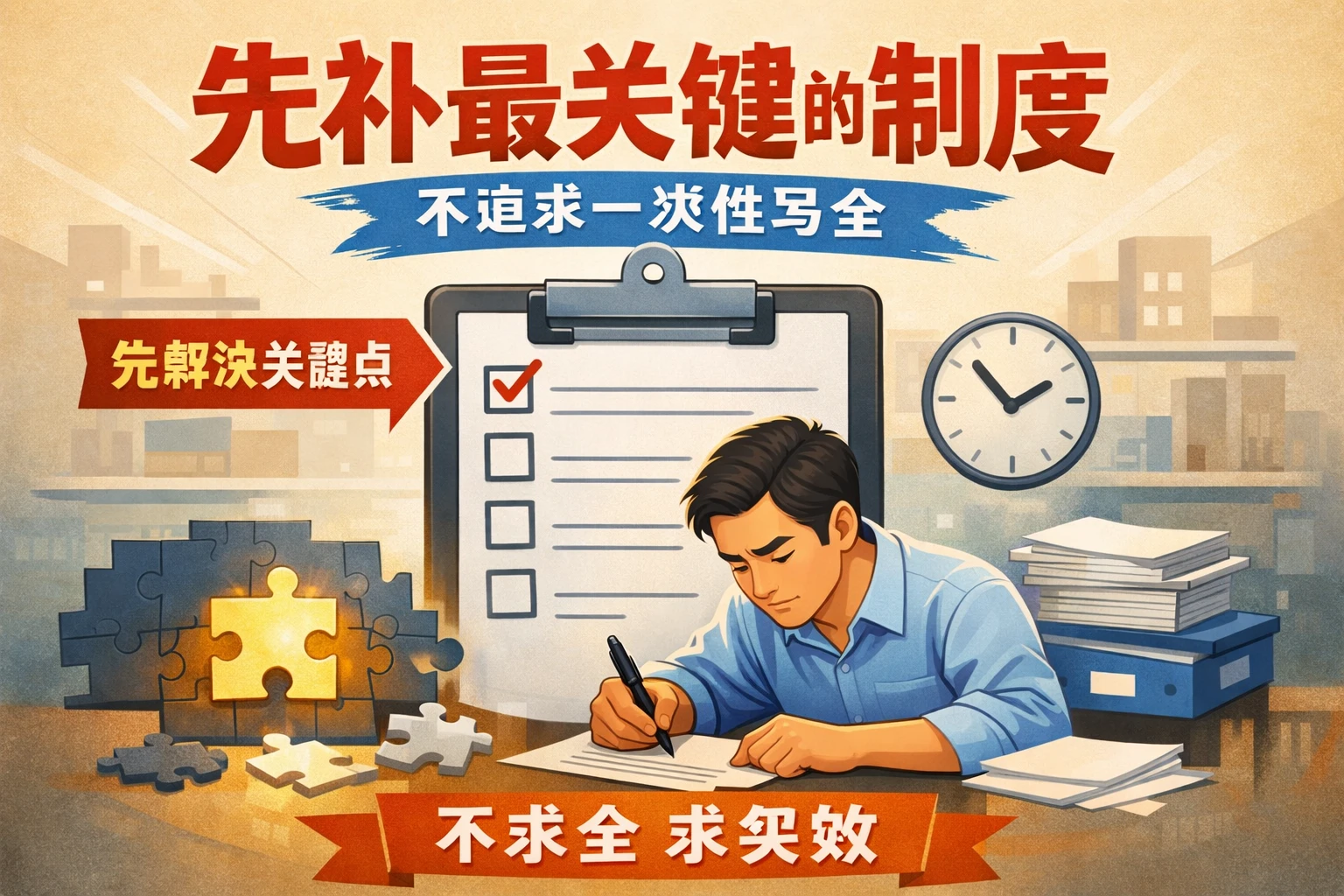 先补最关键的制度,不追求一次性写全