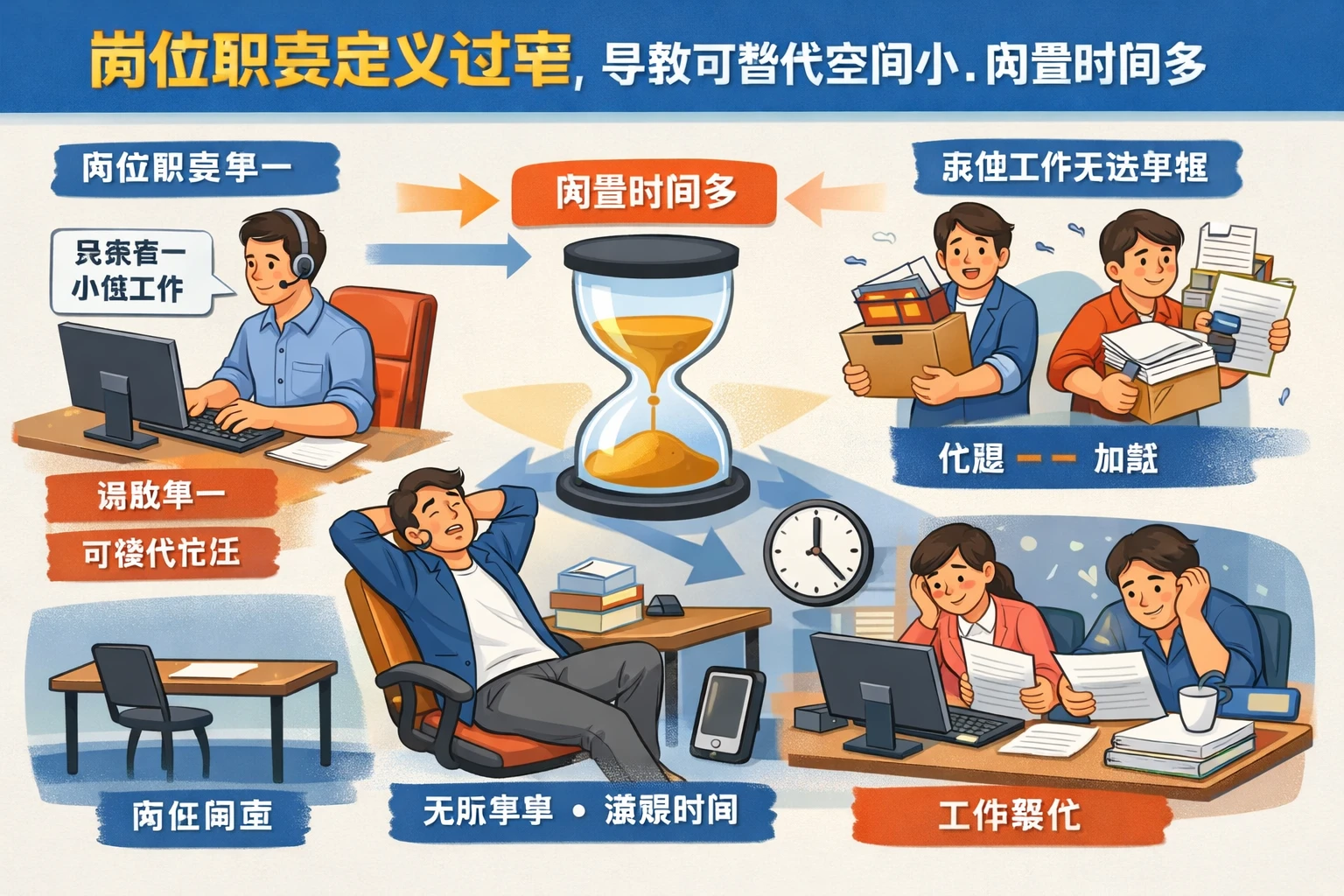 2. 岗位职责定义过窄，导致可替代空间小、闲置时间多