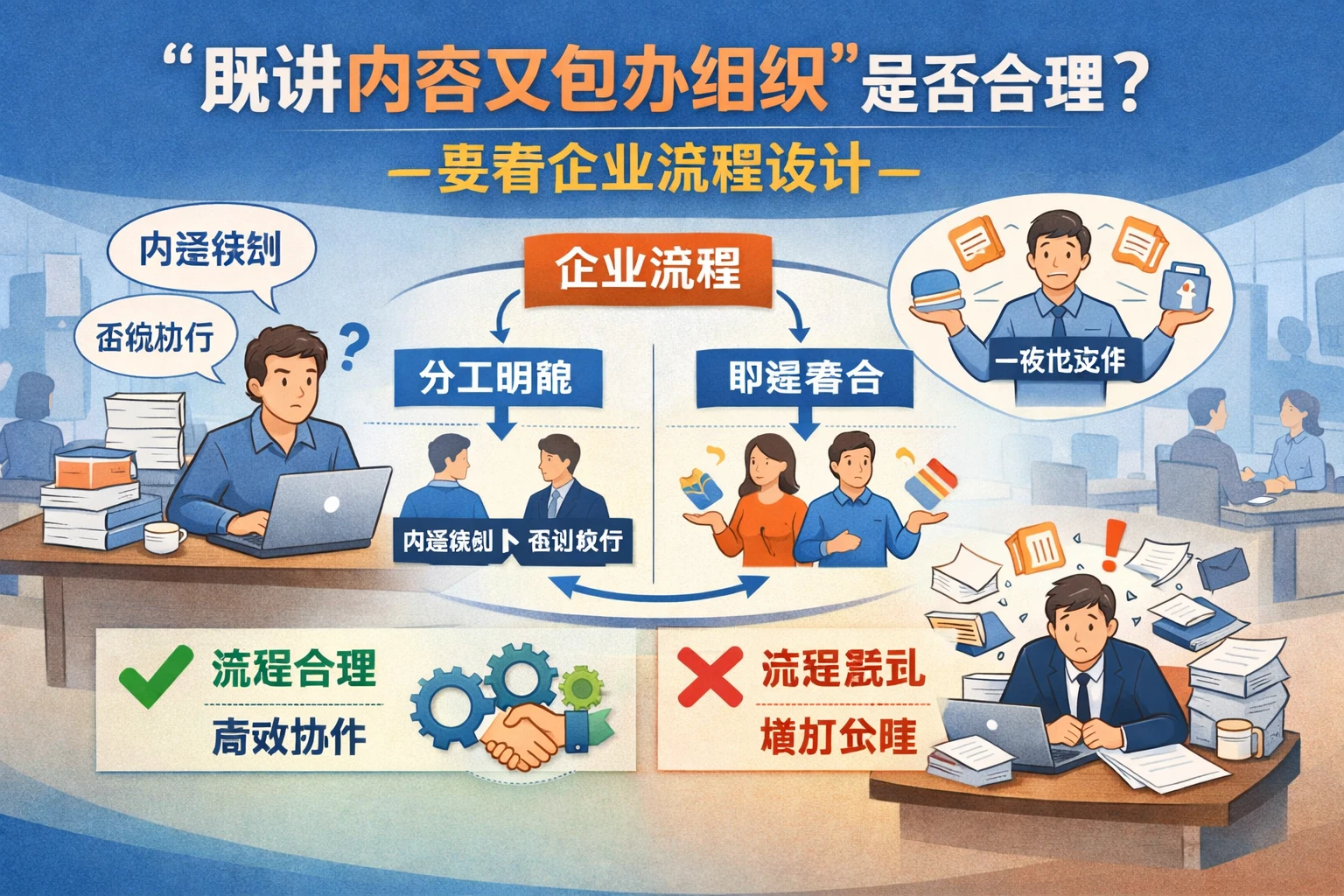 要求某一部门“既讲内容又包办组织”是否合理，要看企业流程设计