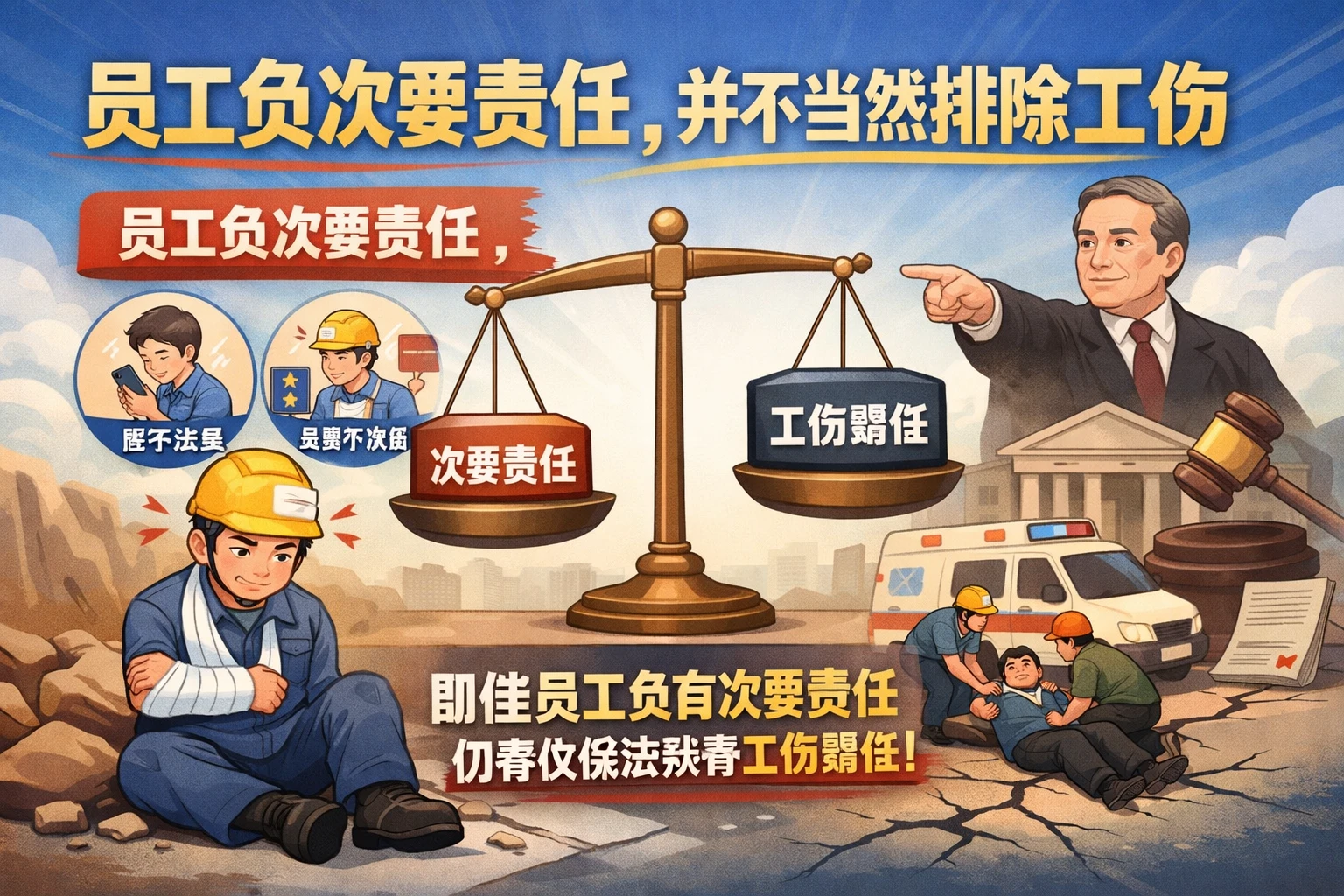 员工负次要责任，并不当然排除工伤