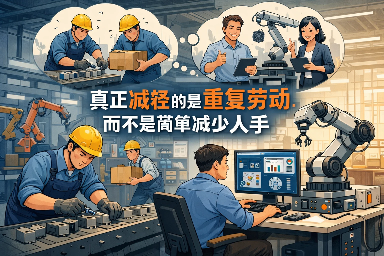 真正减轻的是重复劳动，而不是简单减少人手