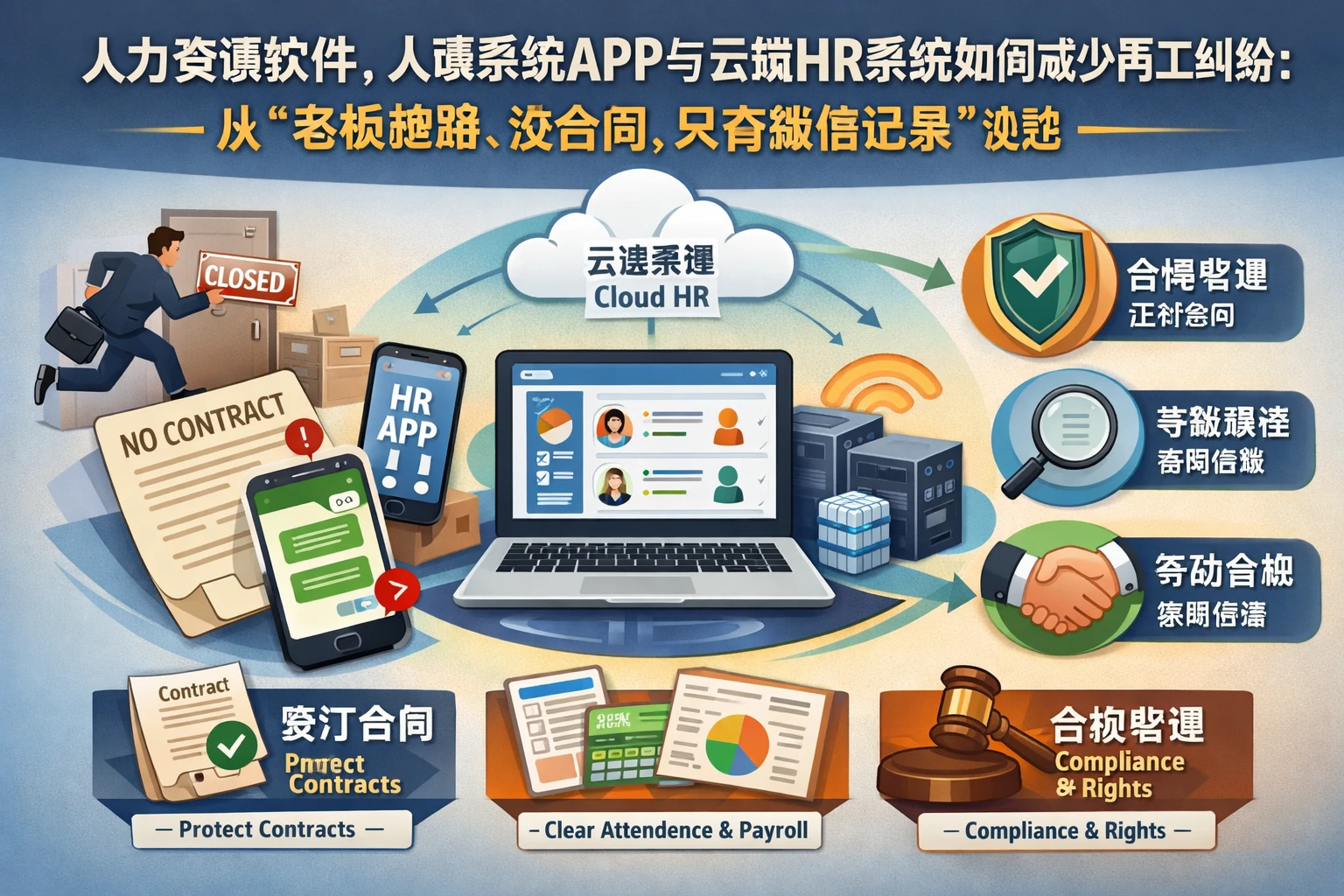 人力资源软件、人事系统APP与云端HR系统如何减少用工纠纷:从“老板跑路、没合同、只有微信记录”谈起