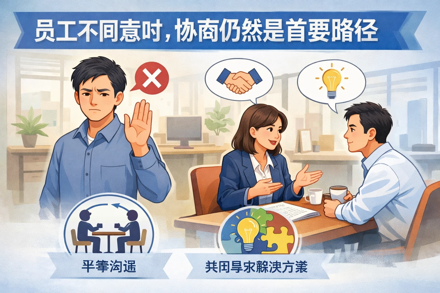 员工不同意时，协商仍然是首要路径