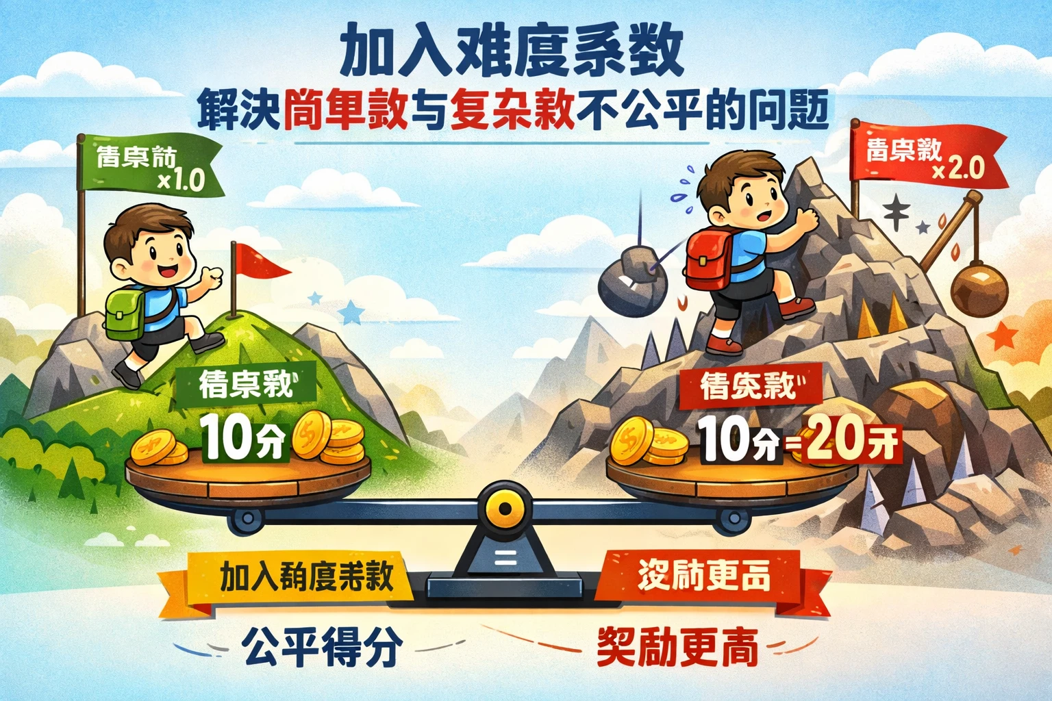 加入难度系数，解决简单款与复杂款不公平的问题