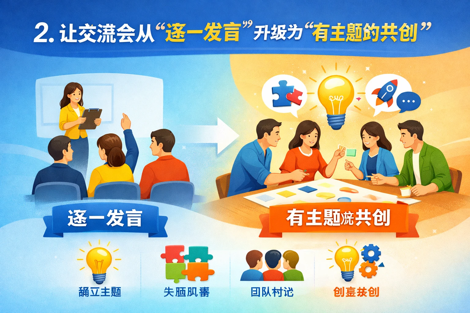 2. 让交流会从“逐一发言”升级为“有主题的共创”
