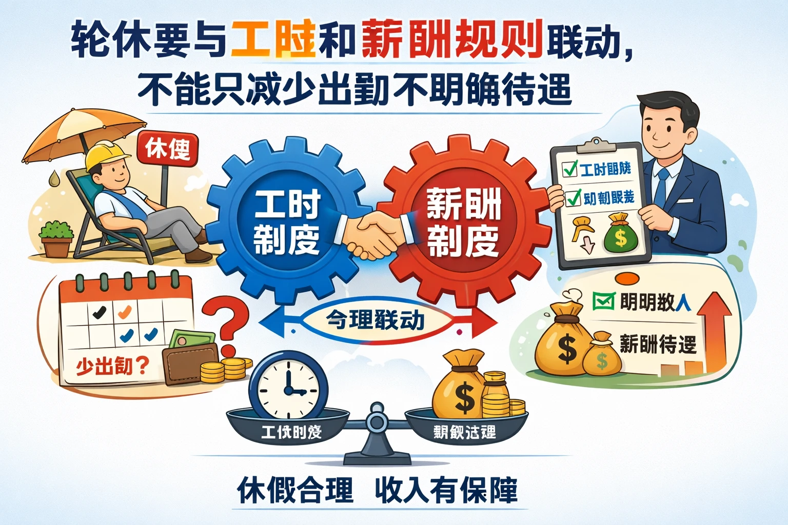 轮休要与工时和薪酬规则联动，不能只减少出勤不明确待遇