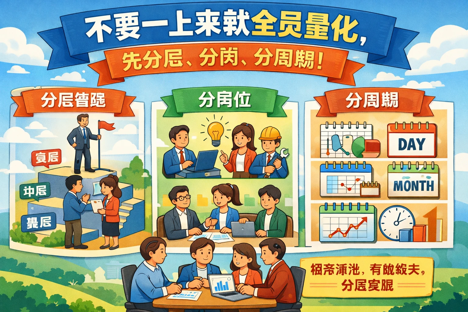 不要一上来就全员量化，先分层、分岗、分周期