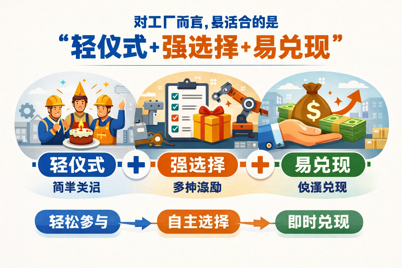 对工厂而言，最适合的是“轻仪式+强选择+易兑现”