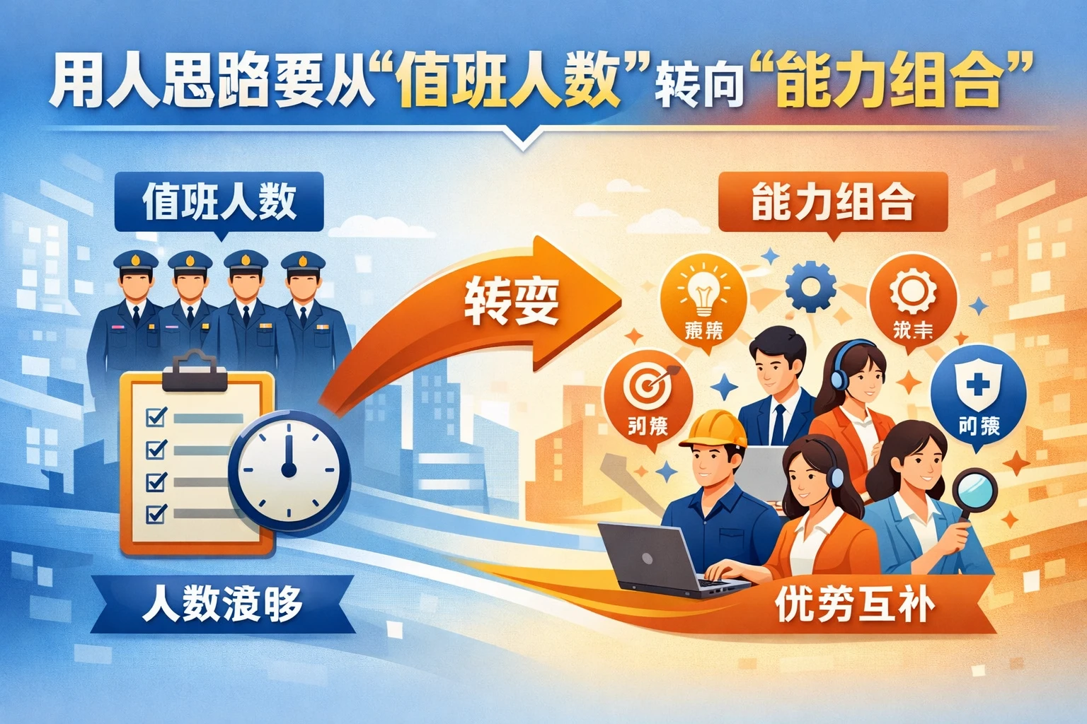 用人思路要从“值班人数”转向“能力组合”