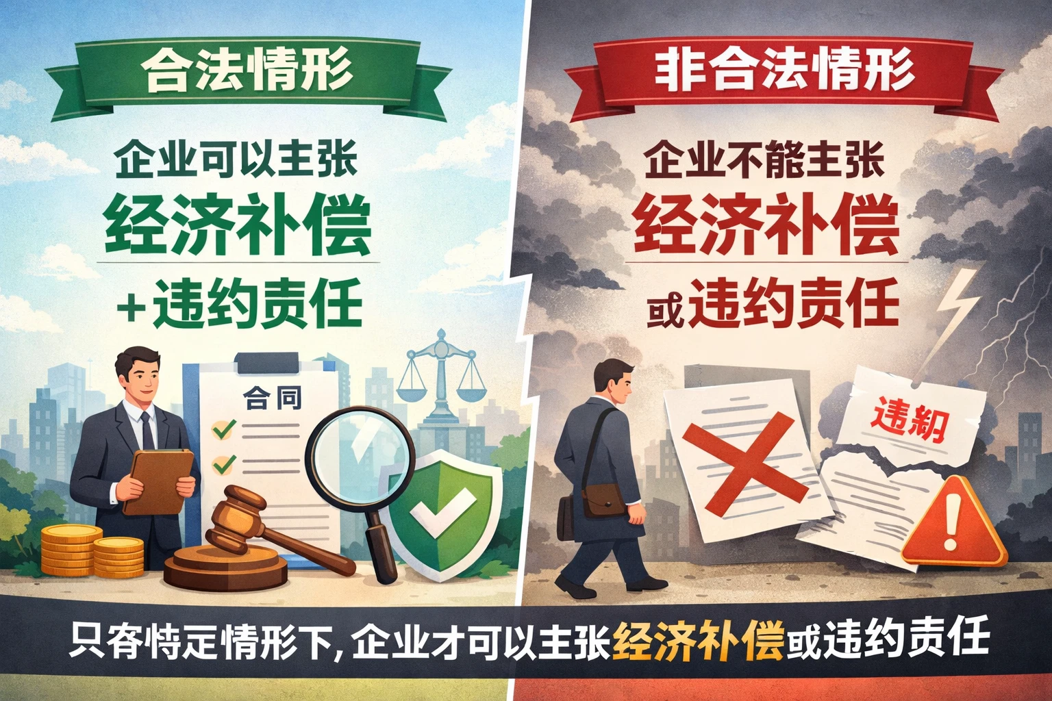 只有特定情形下,企业才可以主张经济补偿或违约责任