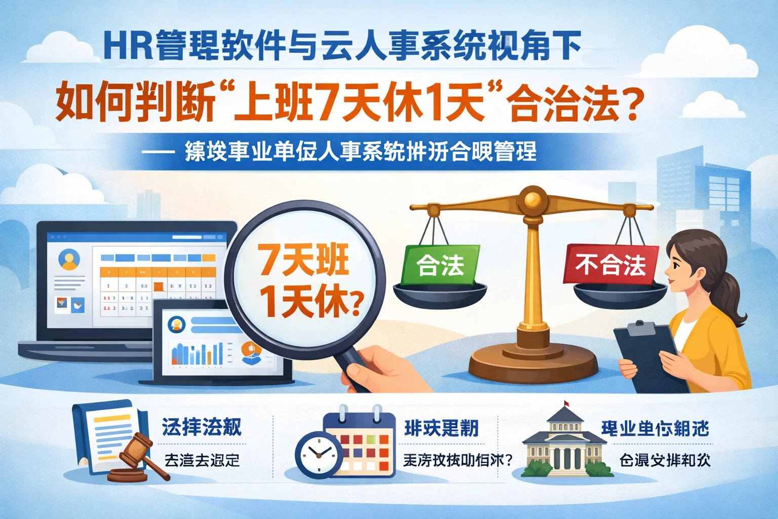HR管理软件与云人事系统视角下,如何判断“上班7天休1天”是否合法——兼谈事业单位人事系统排班合规管理