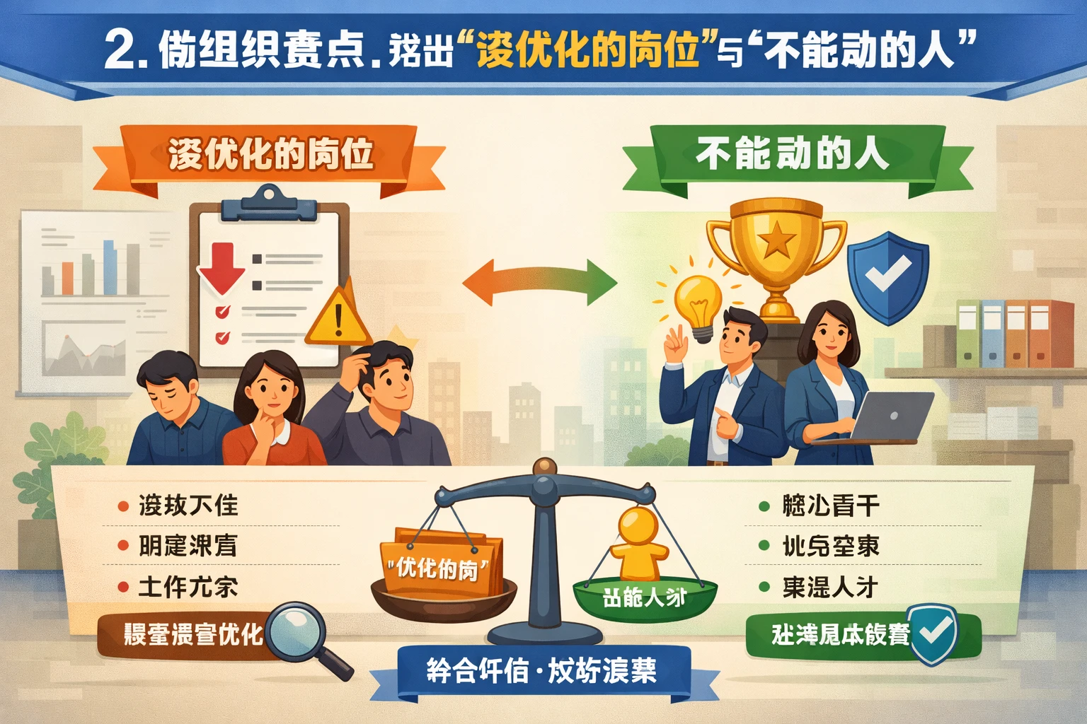 2. 做组织盘点，找出“该优化的岗位”与“不能动的人”