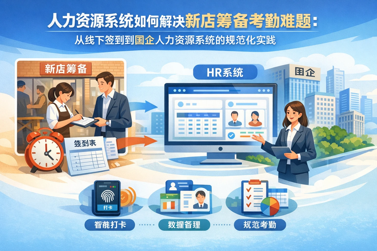 人力资源系统如何解决新店筹备考勤难题：从线下签到到国企人力资源系统的规范化实践