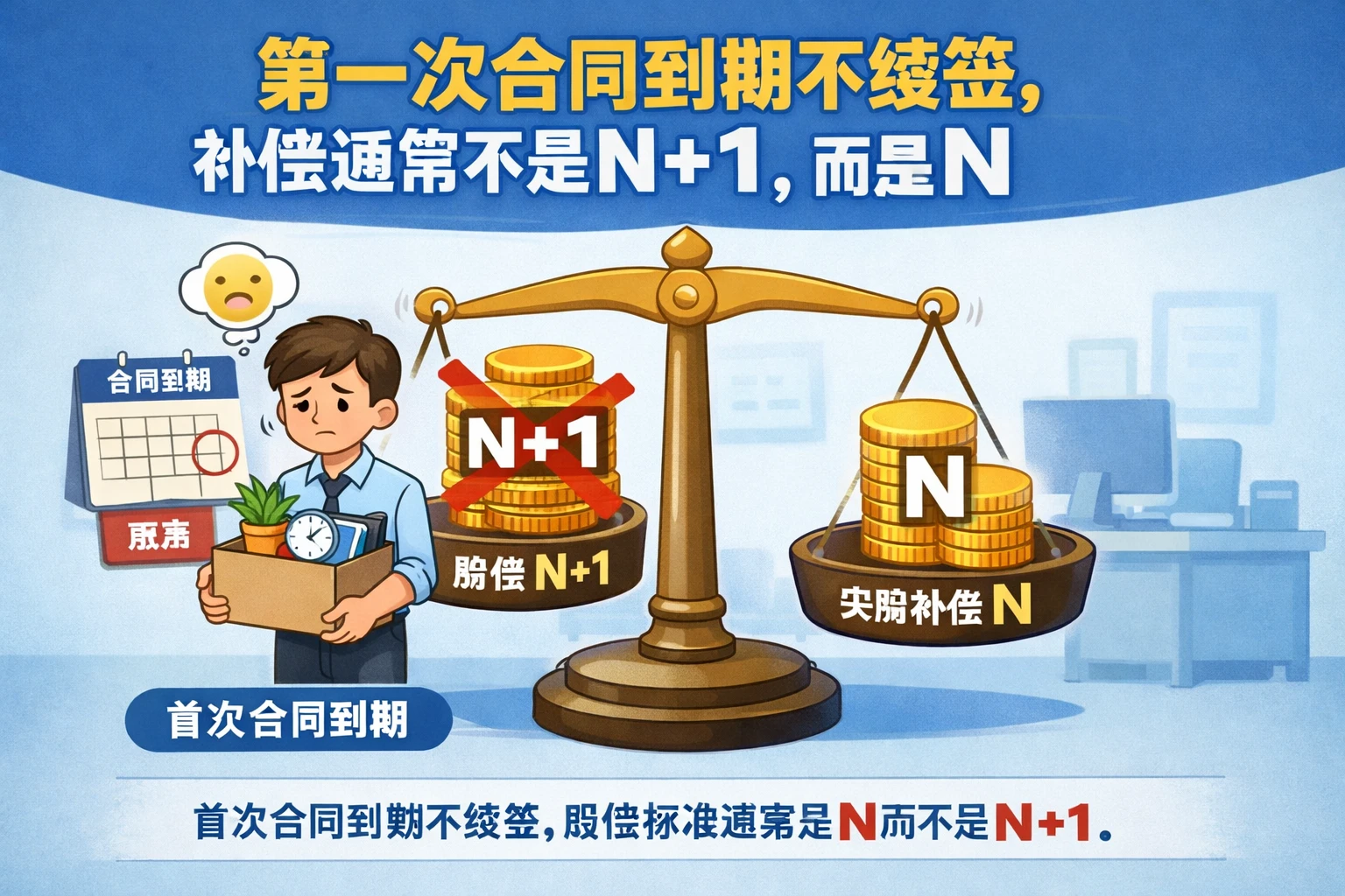第一次合同到期不续签，补偿通常不是N+1，而是N