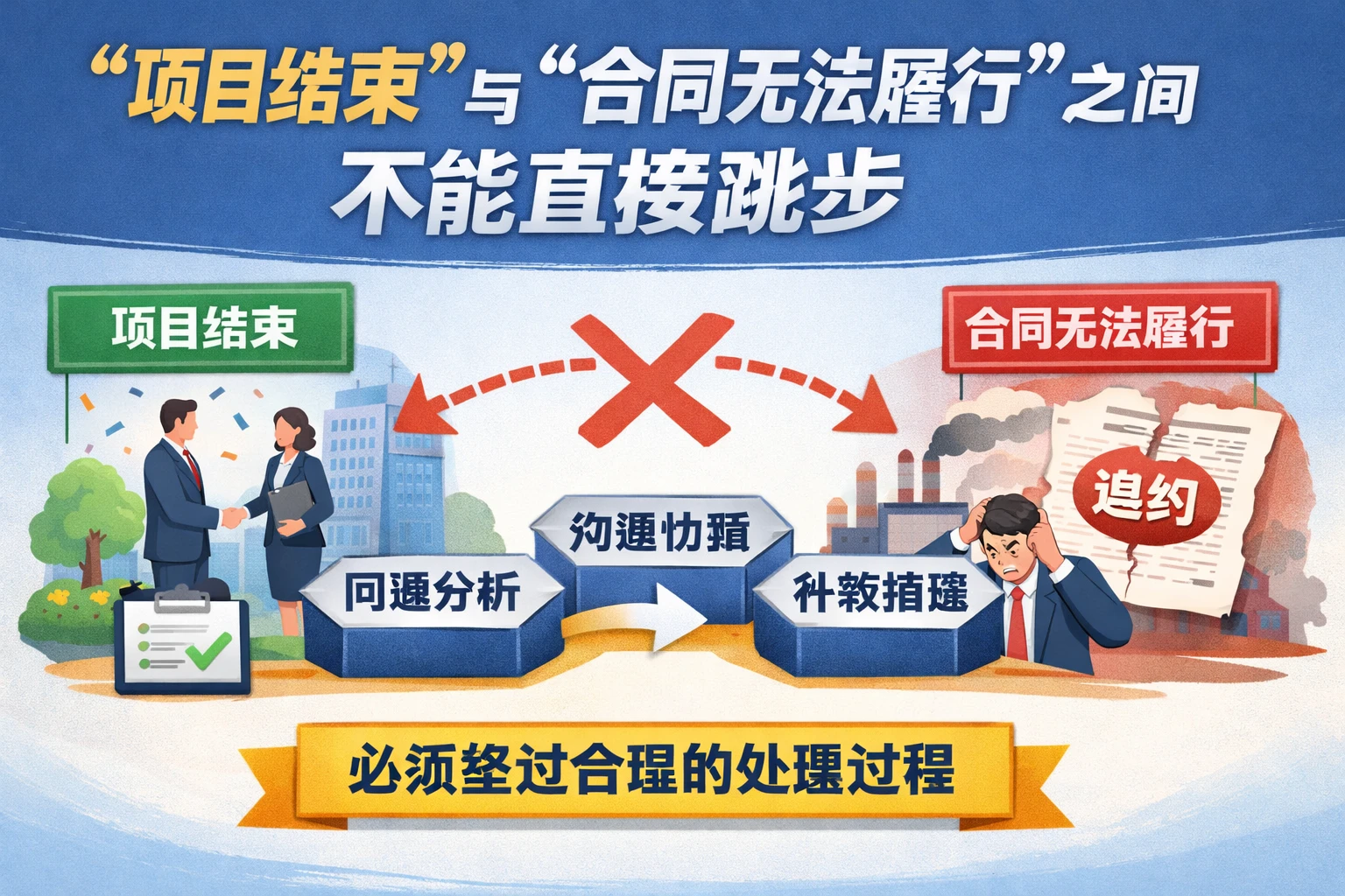 “项目结束”与“合同无法履行”之间不能直接跳步