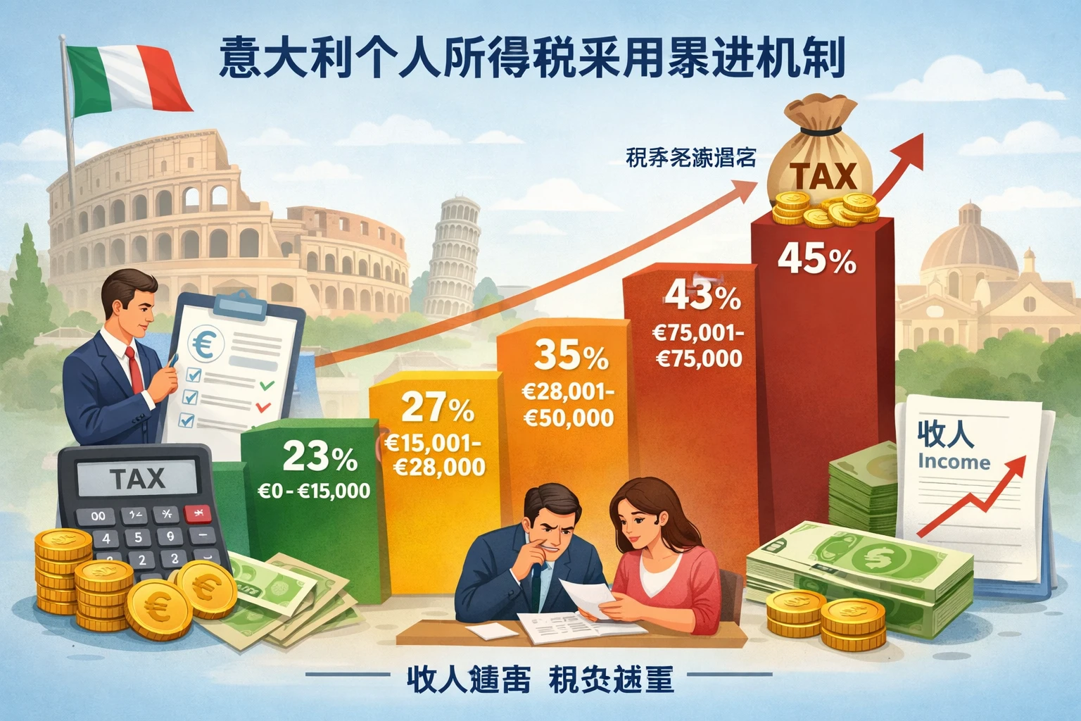 意大利个人所得税采用累进机制