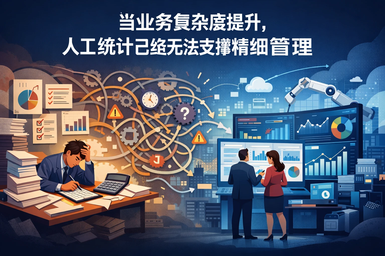 当业务复杂度提升，人工统计已经无法支撑精细管理