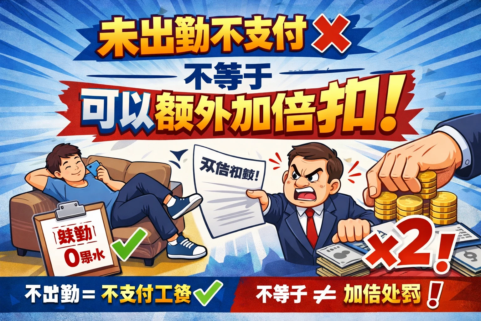 未出勤不支付，不等于可以额外加倍扣