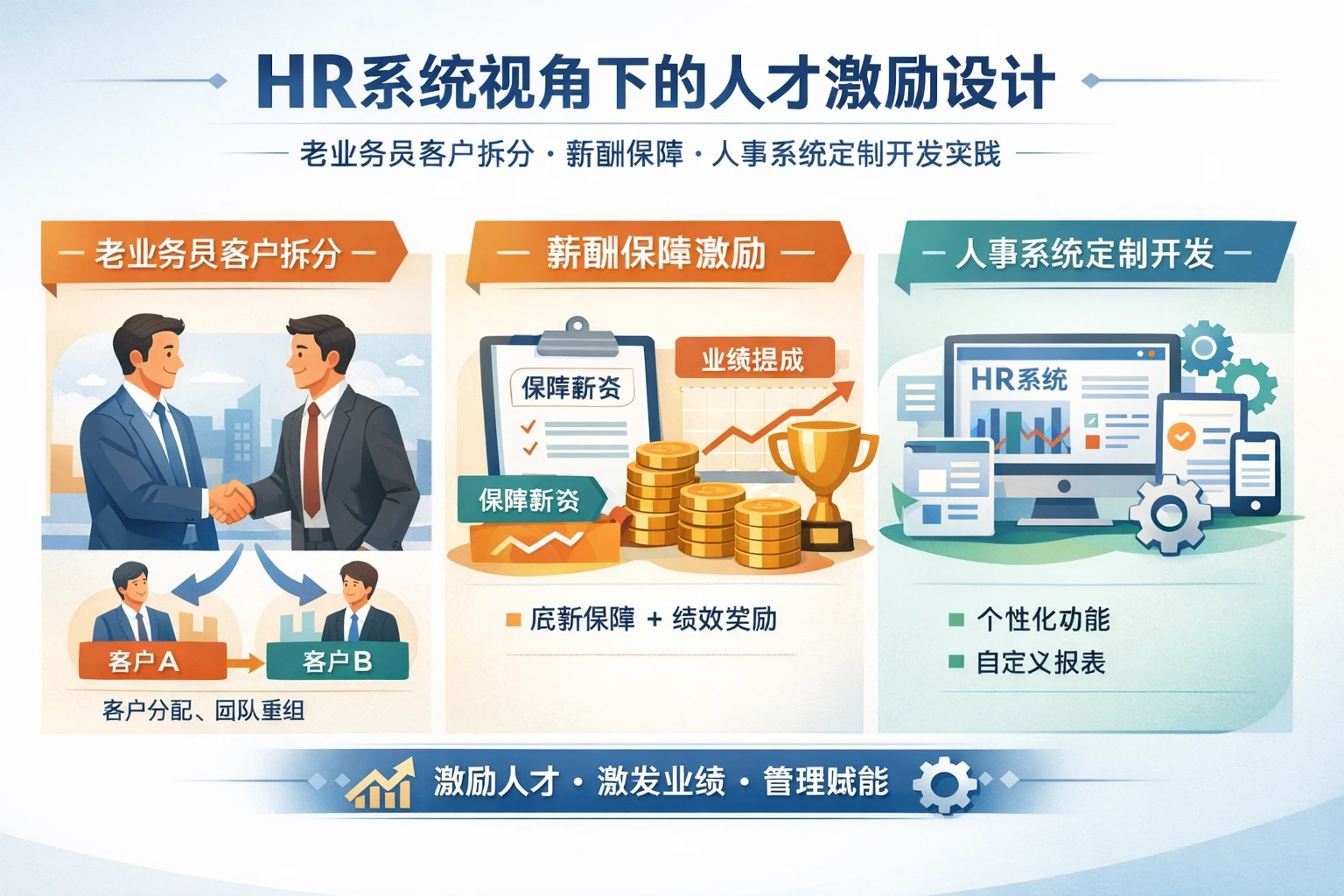 HR系统视角下的人才激励设计：老业务员客户拆分、薪酬保障与人事系统定制开发实践