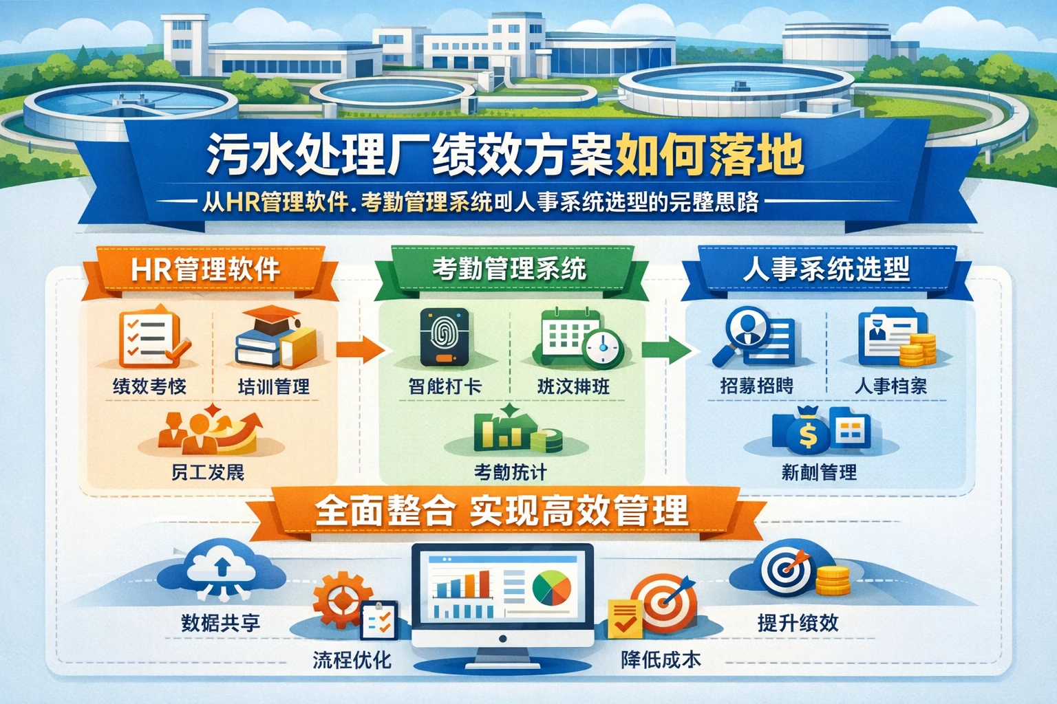 污水处理厂绩效方案如何落地:从HR管理软件、考勤管理系统到人事系统选型的完整思路