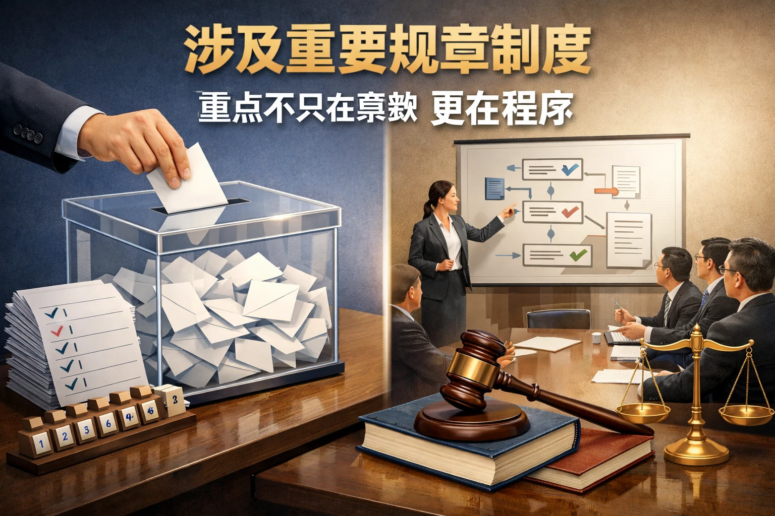涉及重要规章制度，重点不只在票数，更在程序