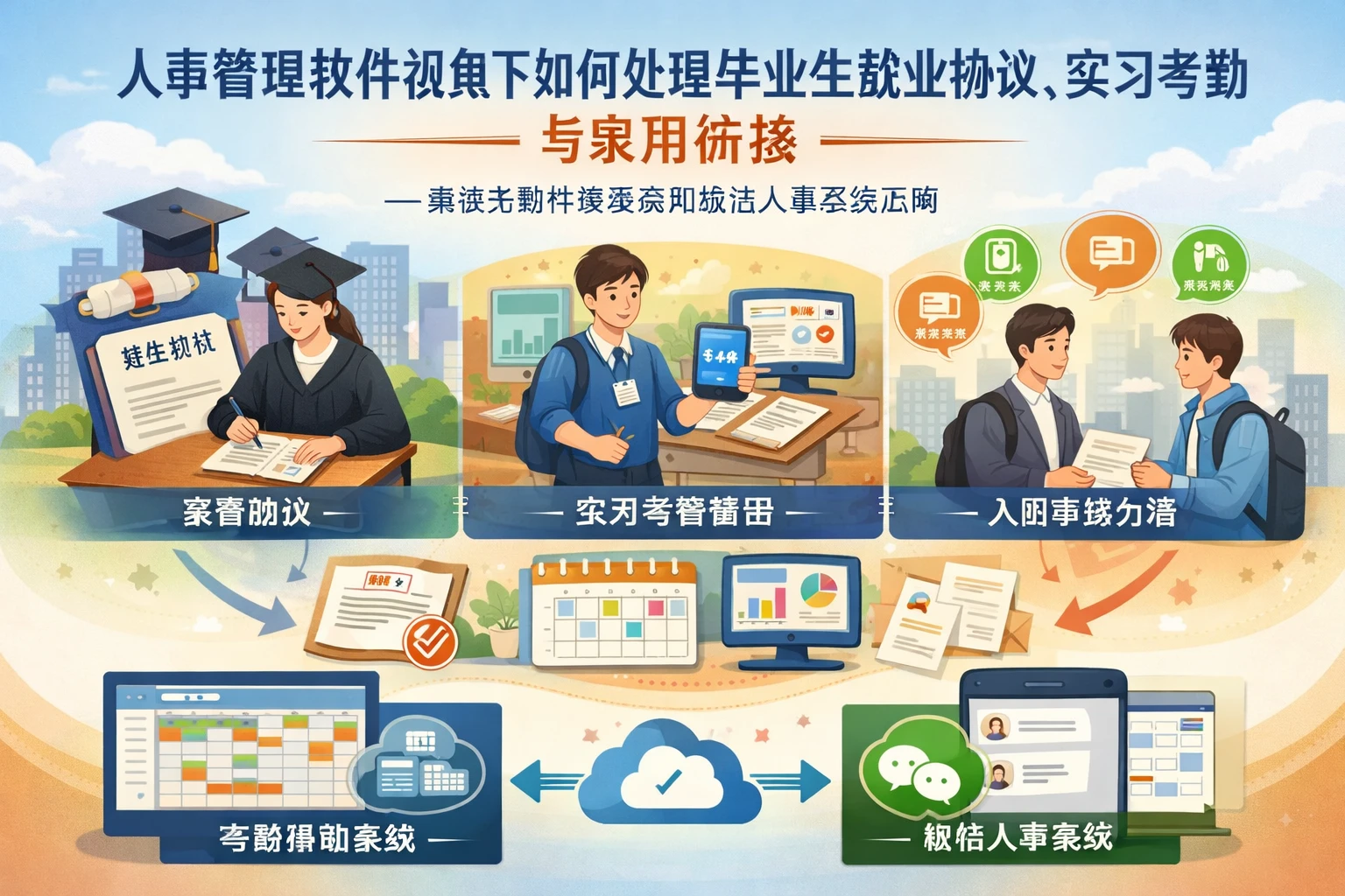 人事管理软件视角下如何处理毕业生就业协议、实习考勤与录用衔接——兼谈考勤排班系统和微信人事系统应用