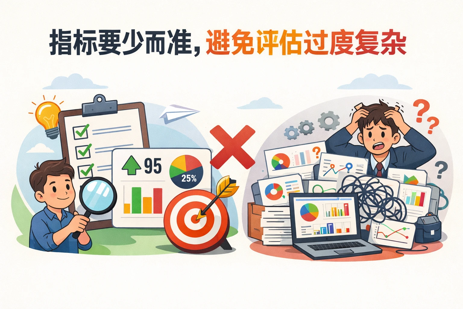 指标要少而准，避免评估过度复杂