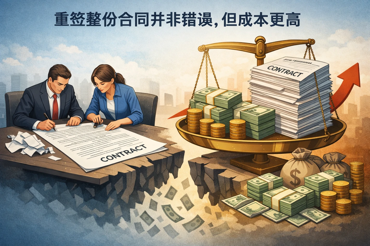 重签整份合同并非错误，但成本更高