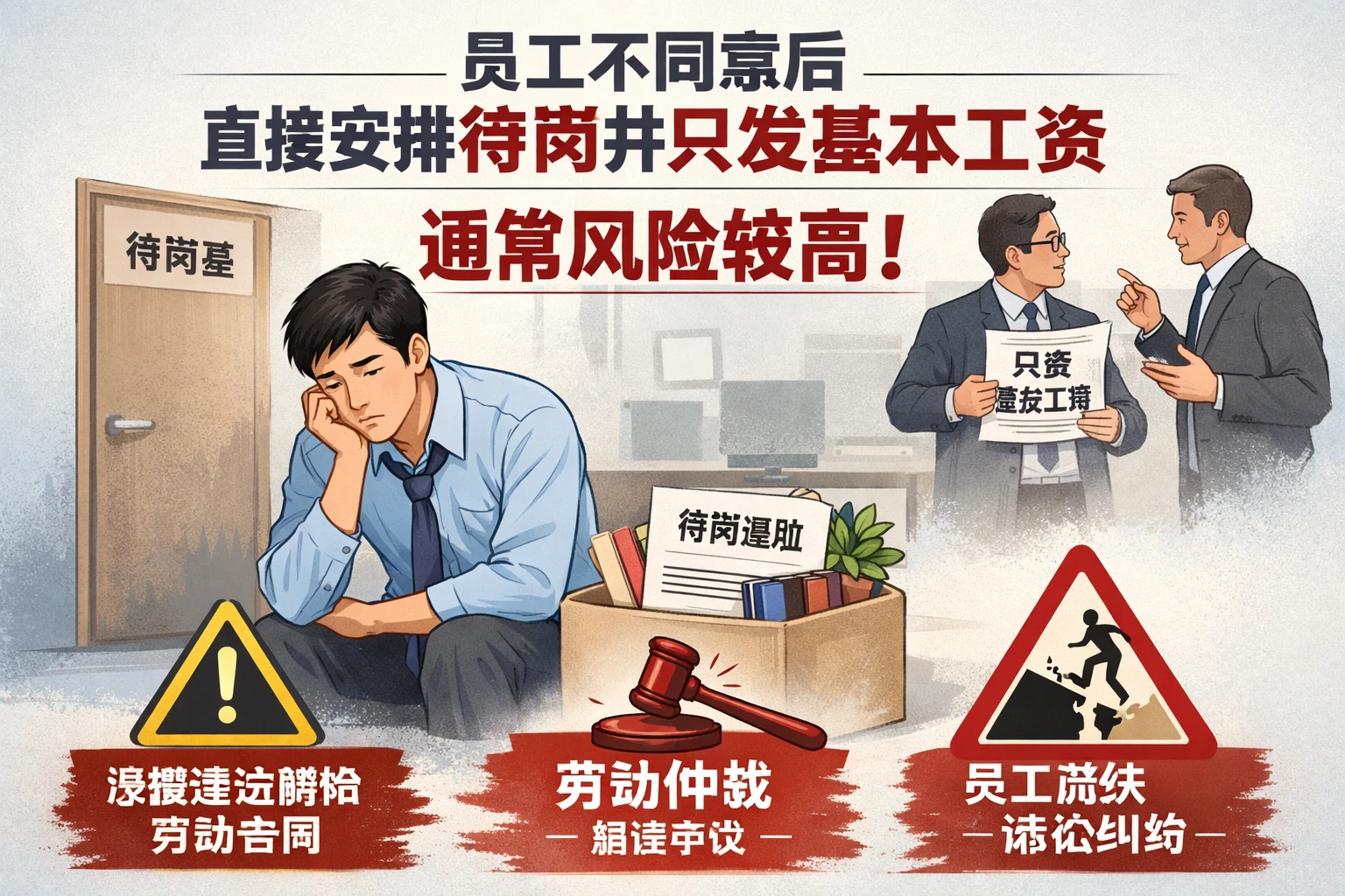 员工不同意后，直接安排待岗并只发基本工资，通常风险较高